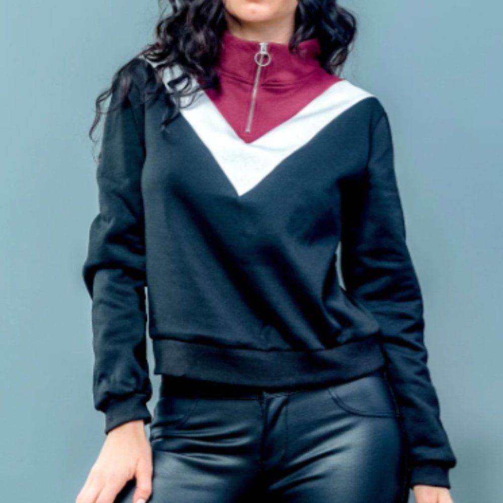 ⭐️ 2 for $17 Colorblock Front Zipp Neckline Pullover Sweatshirt